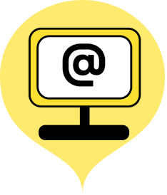 Ícone de balão amarelo com um ecrã de computador a mostrar um sinal