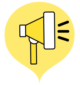 Ícone de balão amarelo com um megafone