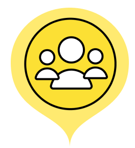 Ícone de balão amarelo com ícones de pessoas
