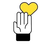 Ilustração de uma mão com a palma da mão para cima e um coração amarelo